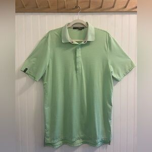 RLX Ralph Lauren Golf Polo Short Sleeve Collar Green White Striped Lightweight M